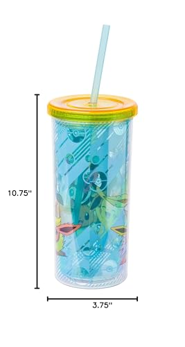 Silver Buffalo Eevee and Pikachu Plastic Tall Cold Cup with Lid and Straw, 20 Ounces