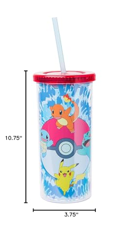 Silver Buffalo Pokemon Started Tie Dye Plastic Tall Cold Cup With Lid And Straw, 20 Ounces