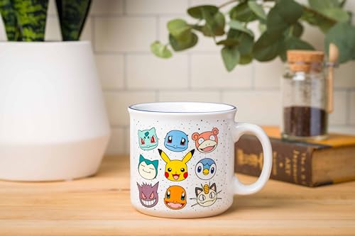 Silver Buffalo Pokemon Bulbasaur, Squirtle, Slowpoke, Snorlax, Pikachu, Piplup, Haunter, Charmander, and Meowth Camper Mug, 20 Ounces