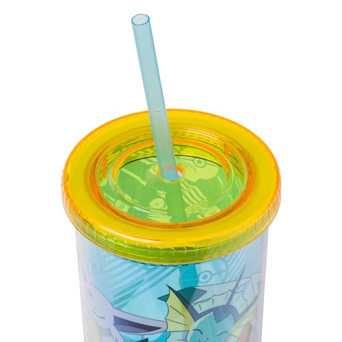 Silver Buffalo Eevee and Pikachu Plastic Tall Cold Cup with Lid and Straw, 20 Ounces