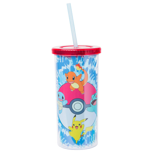 Silver Buffalo Pokemon Started Tie Dye Plastic Tall Cold Cup With Lid And Straw, 20 Ounces