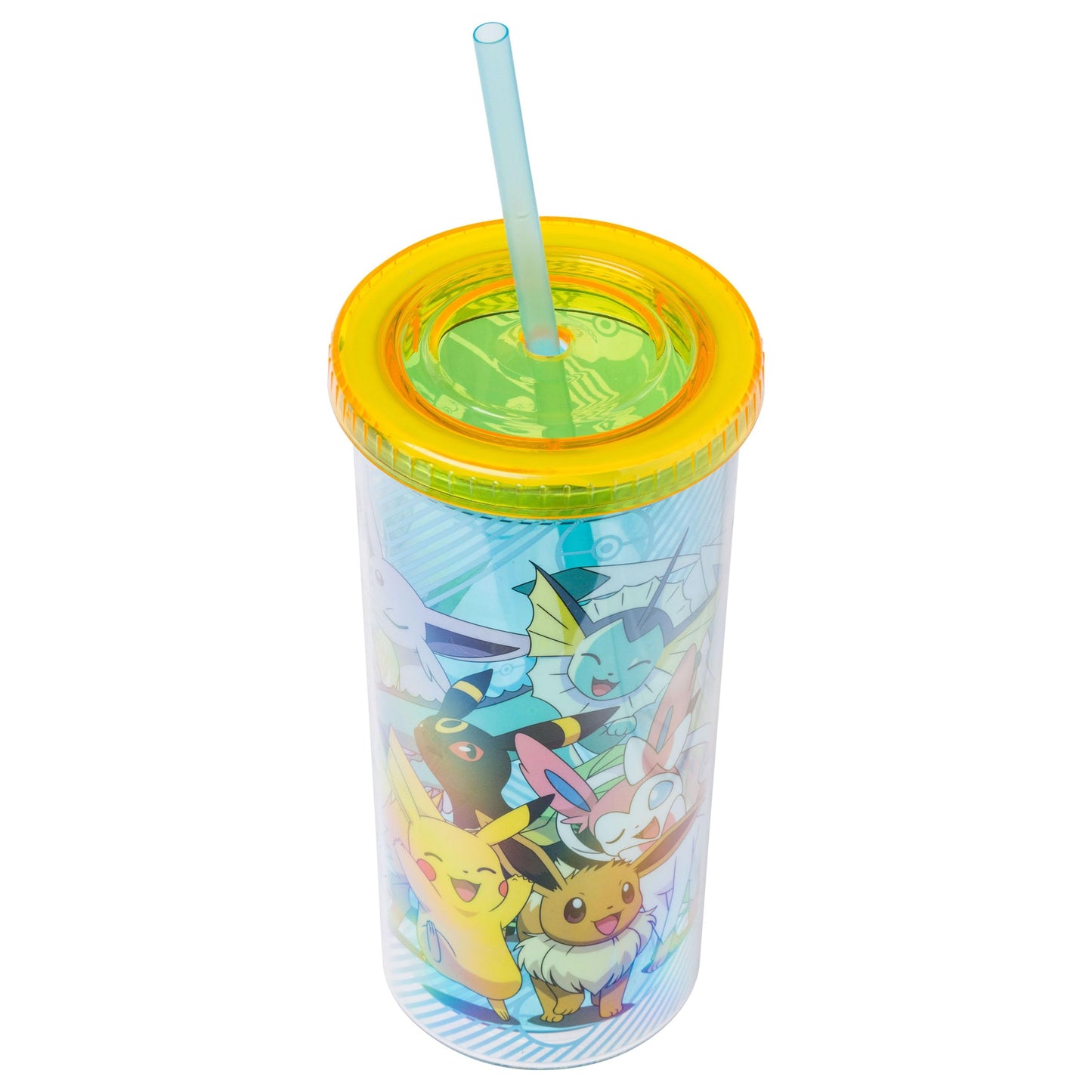 Silver Buffalo Eevee and Pikachu Plastic Tall Cold Cup with Lid and Straw, 20 Ounces