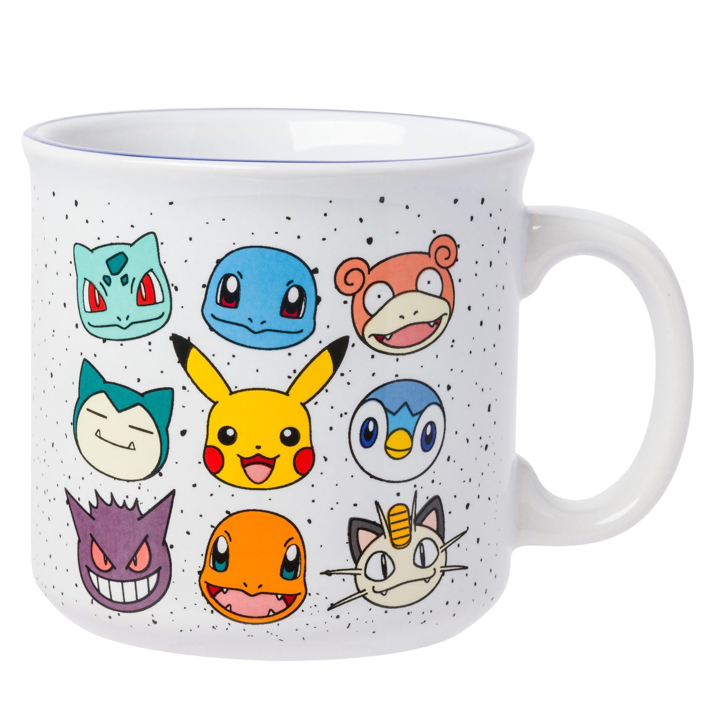 Silver Buffalo Pokemon Bulbasaur, Squirtle, Slowpoke, Snorlax, Pikachu, Piplup, Haunter, Charmander, and Meowth Camper Mug, 20 Ounces